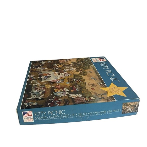 Vintage The Great American Puzzle Factory #976 Kitty Picnic 1994 RARE - Picture 5 of 10